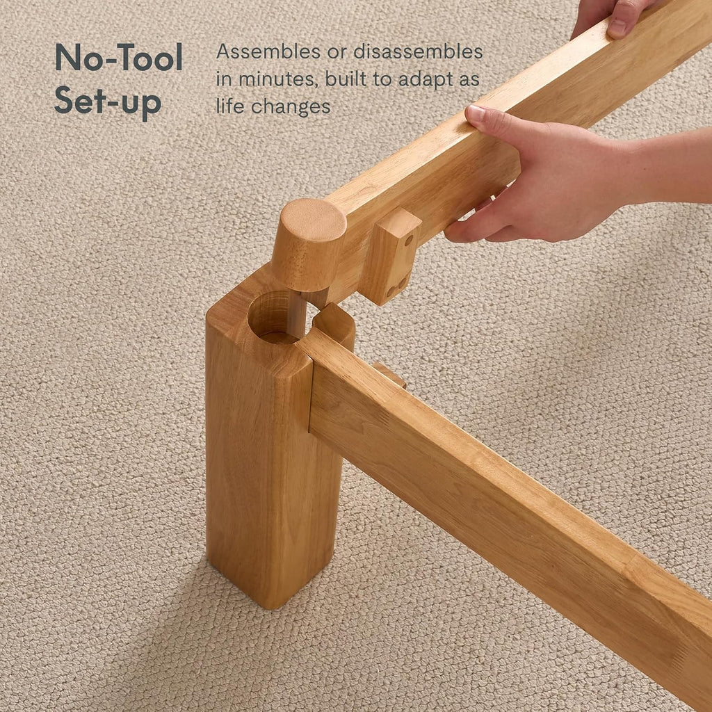 FLEXISPOT Hako G2 Japanese Joinery Bed Frame, Solid Rubberwood Queen Platform Bed, IAS & SGS Certified, Japandi Minimalist Style, Noise-Free, No Tools Assembly, 10-Year Warranty, Natural Oak