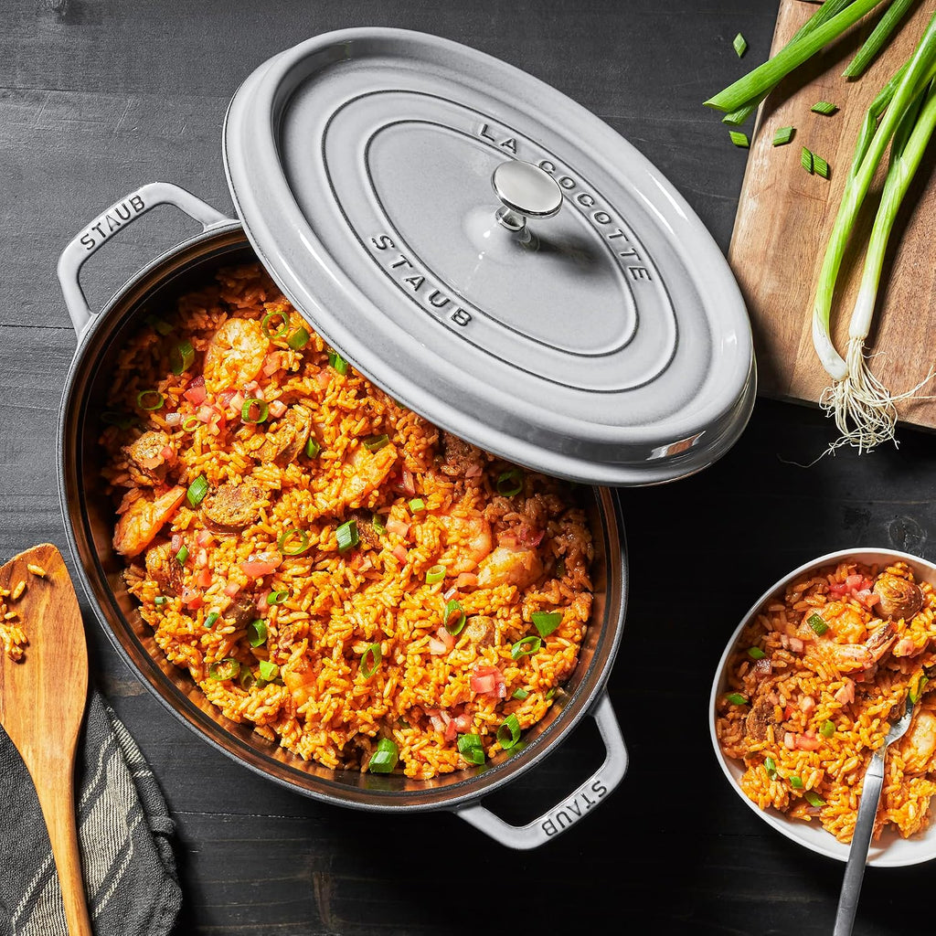 staub La Cocotte Oval 40509-324 Pico Cocotte Oval Gray 13.0 inches (33 cm) Large Two-Handed Cast Enameled Pot, Induction Compatible