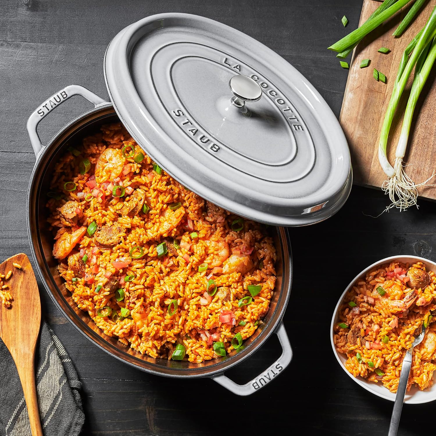 staub La Cocotte Oval 40509-324 Pico Cocotte Oval Gray 13.0 inches (33 cm) Large Two-Handed Cast Enameled Pot, Induction Compatible
