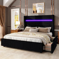 Jocisland Full Size Corduroy Upholstered Bed Frame with 4 Storage Drawers & 51.2' Tall Wingback Headboard, LED Platform Bed with Charging Station, Easy Assembly, No Box Spring Needed, Black