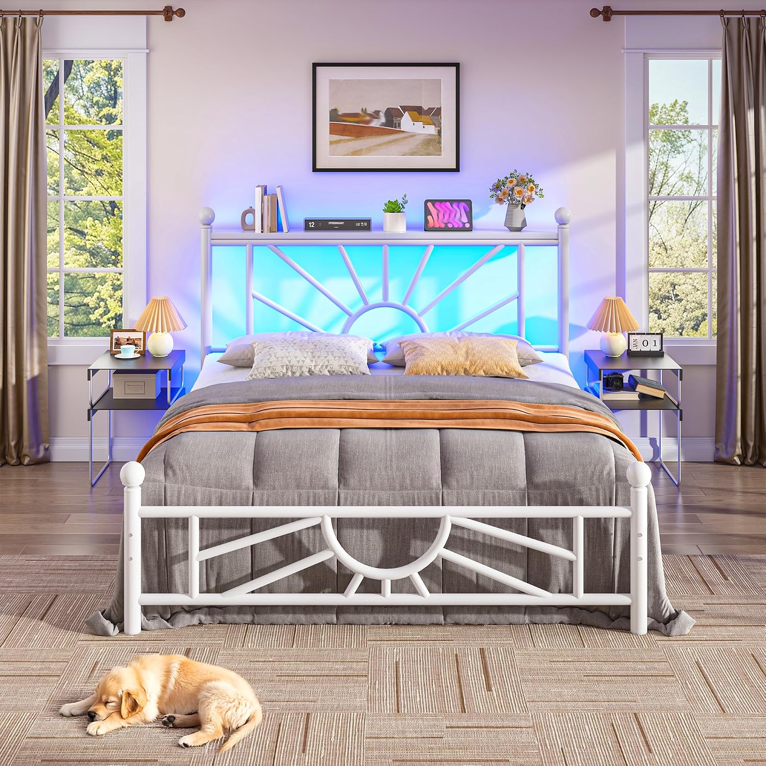 Homkdom 14 inch Twin Metal Platform Bed Frames with Headboard and Footboard, Victorian Twin Bed Frame with Under Bed Storage/No Box Spring Needed/Easy Assembly, White