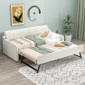 Daybed with Trundle and USB Charging Design, Twin Size Upholstery Day Bed Frame, Trundle can be Flat or erected,Beige