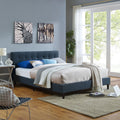 Modway Linnea Upholstered Azure Queen Platform Bed with Wood Slat Support