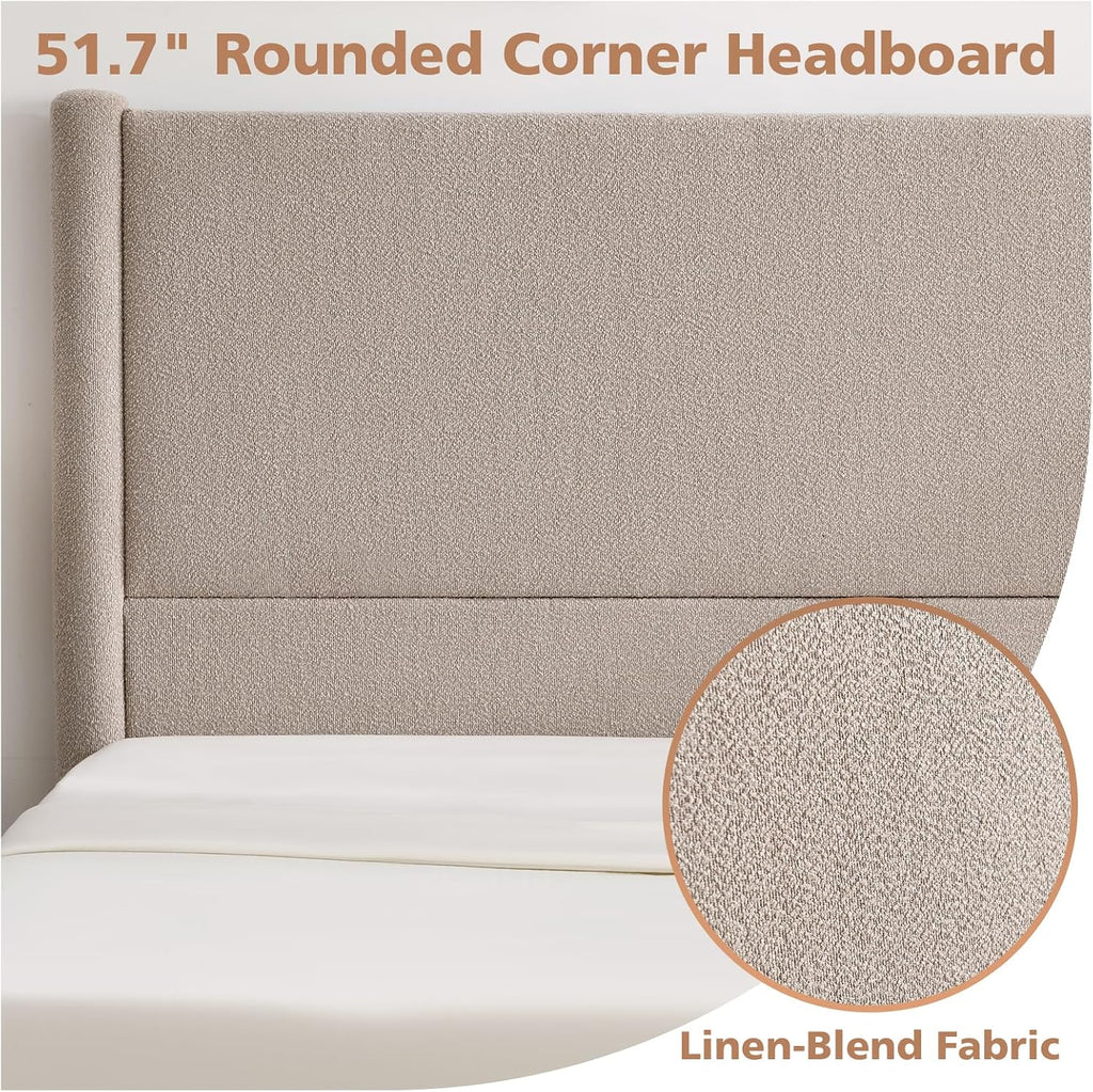 VELOCAVA Queen Size Upholstered Bed Frame with 51.77' Tall Headboard and Soft Rounded Corners, Side Storage Drawers, 12-Slat Support, No Box Spring Needed, Bouclé Texture, Beige