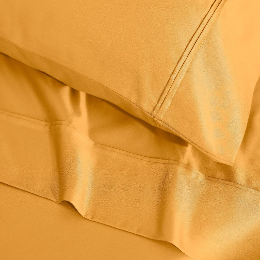 Superior 1200 Thread Count Egyptian Cotton Sheet Set, Bedroom Sheets, Modern Home Essentials, Luxury Bedding, 1 Elastic Deep Pocket Fitted Bed Sheet, 1 Flat Sheet, 2 Pillowcases, King, Dijon