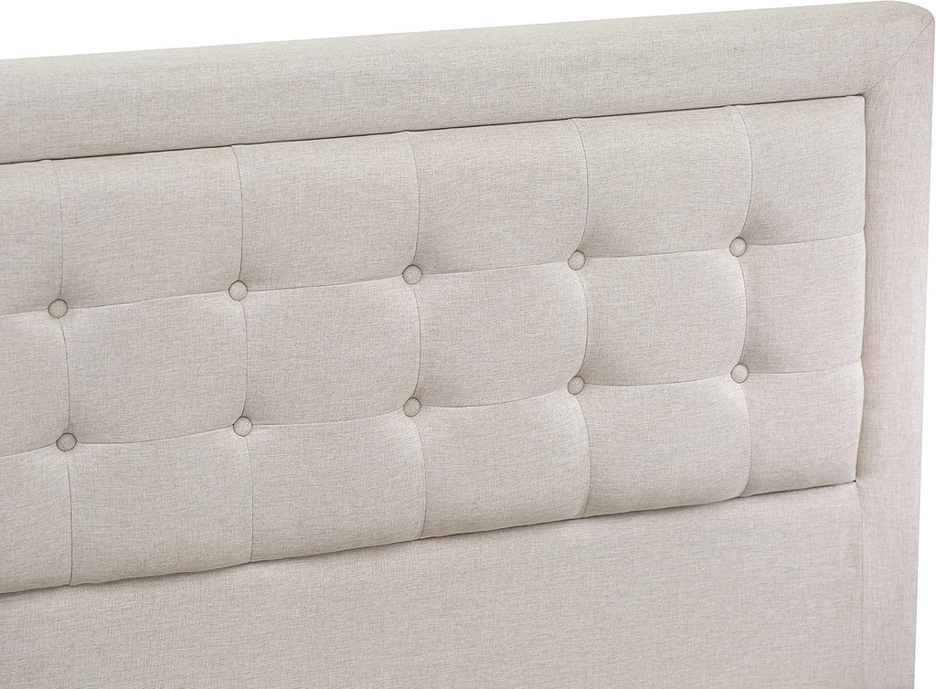 East West Furniture FN08F-1VL0C 2-Piece Platform Full Size Bed Set with 1 Full Bed and an End Table for bedroom - Reliable and Durable Construction - Mist Beige Linen Fabric