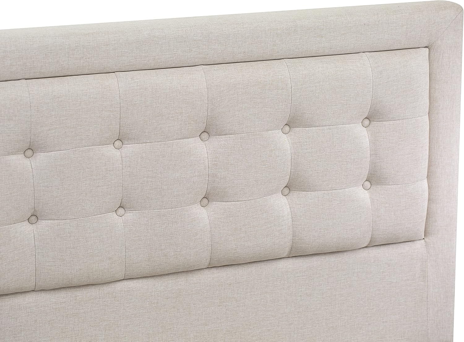 East West Furniture FN08F-1VL0C 2-Piece Platform Full Size Bed Set with 1 Full Bed and an End Table for bedroom - Reliable and Durable Construction - Mist Beige Linen Fabric