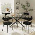 RGZ Black Round Glass Dining Table Set for 4, 5 Pcs Modern Luxury Circle Kitchen Table Set, 42'' Clear Minimalist Circular Dinner Table with Black Boucle Chairs Set, for Leisure Small Apartment