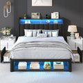 ChicZhiNest Full Size Bed Frame with 2 Storage Drawers, LED Headboard with Charging Station, Upholstered Bed Frame Full with Wooden Slats & Footboard Cubbies, No Box Spring Needed, Black
