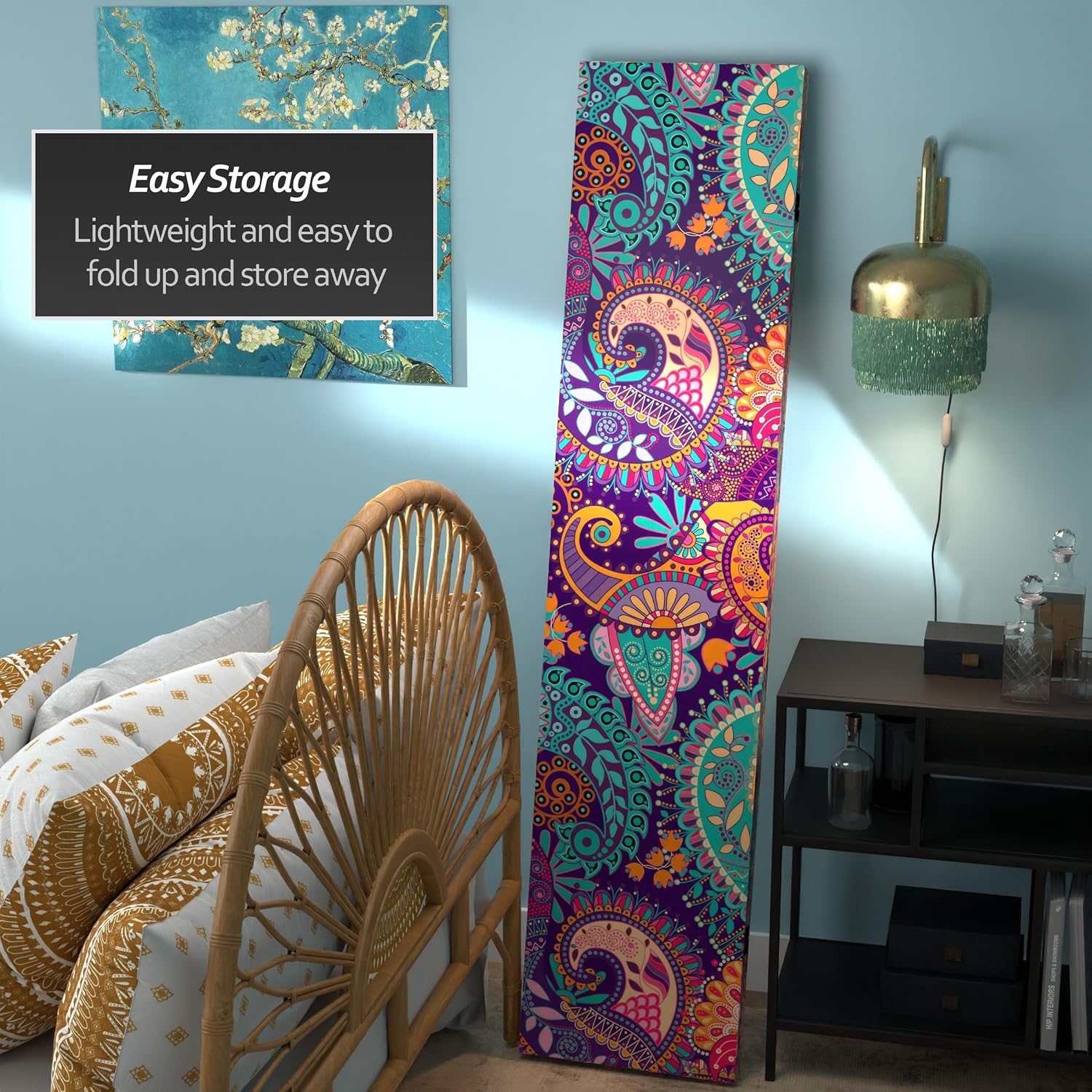 Red Lantern 6 ft. Tall Double Sided Psychedelic Wallpaper Canvas Room Divider 3 Panel Freestanding Folding Privacy Screen Partition and Separator for Modern and Contemporary Bedroom Home Office Dorm