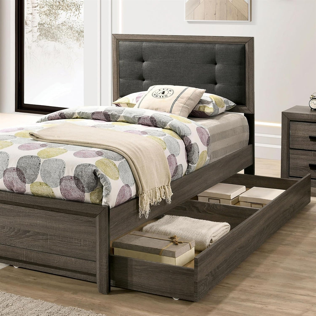Furniture of America FOA Livorn 3-Piece Gray Wood Bedroom Set - Twin + Nightstand + Trundle