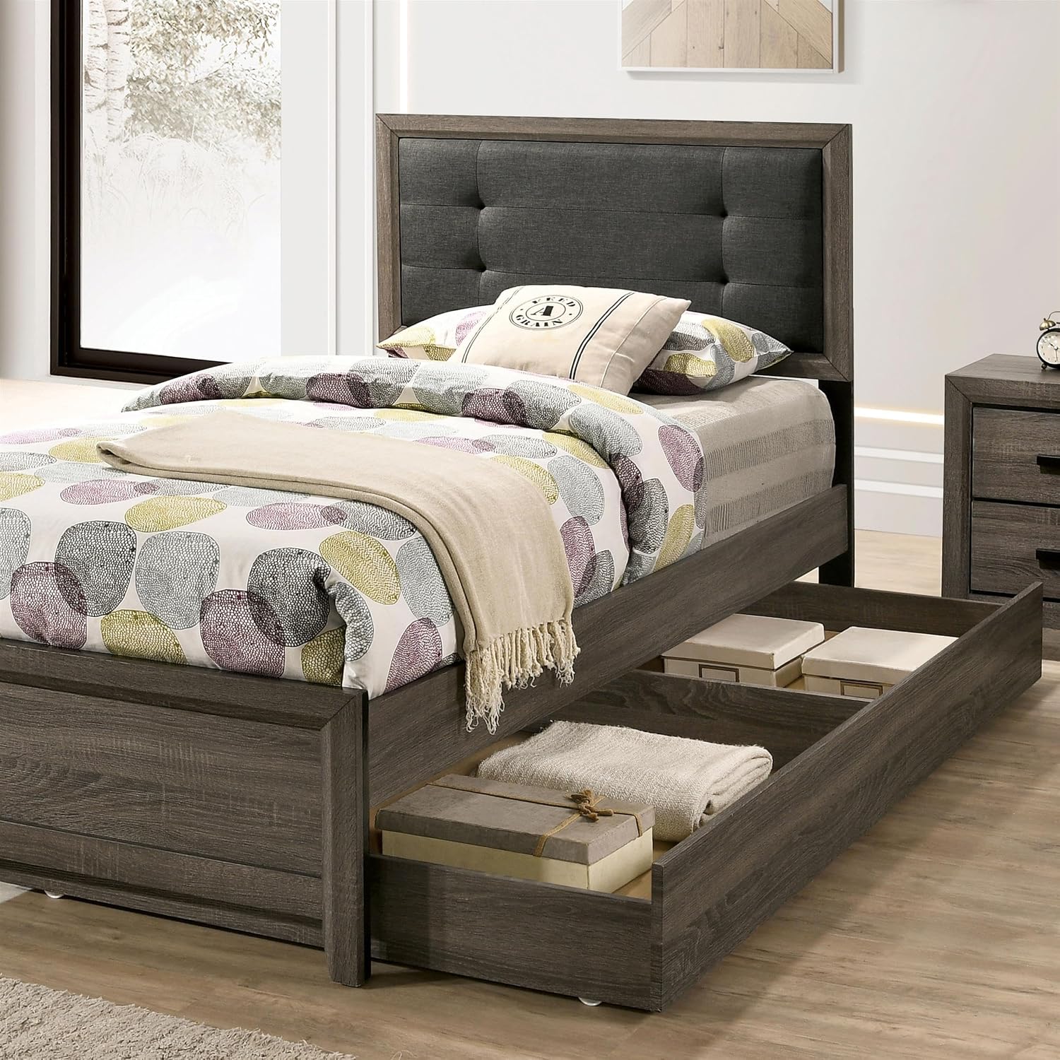 Furniture of America FOA Livorn 3-Piece Gray Wood Bedroom Set - Twin + Nightstand + Trundle