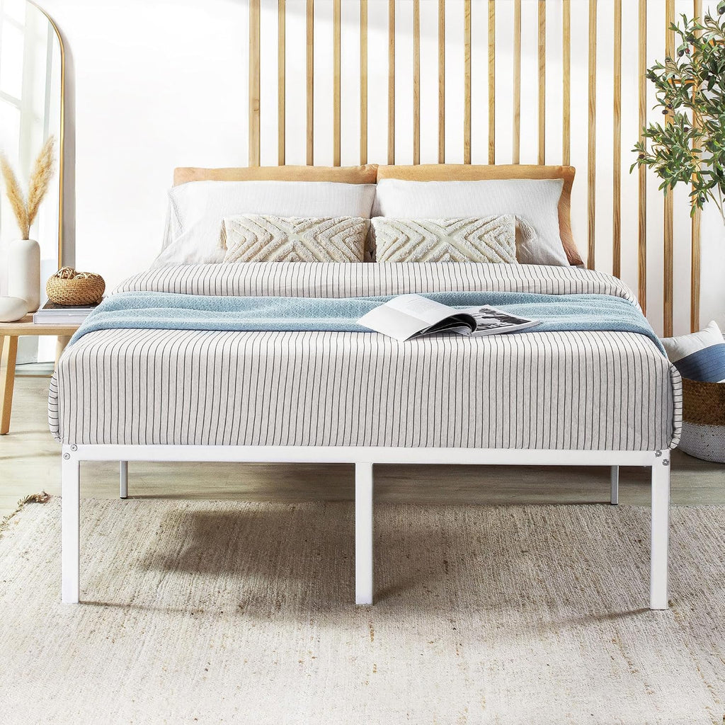 Best Price Mattress 18 Inch Metal Platform Bed Frame, Heavy Duty Steel Slats, White, King