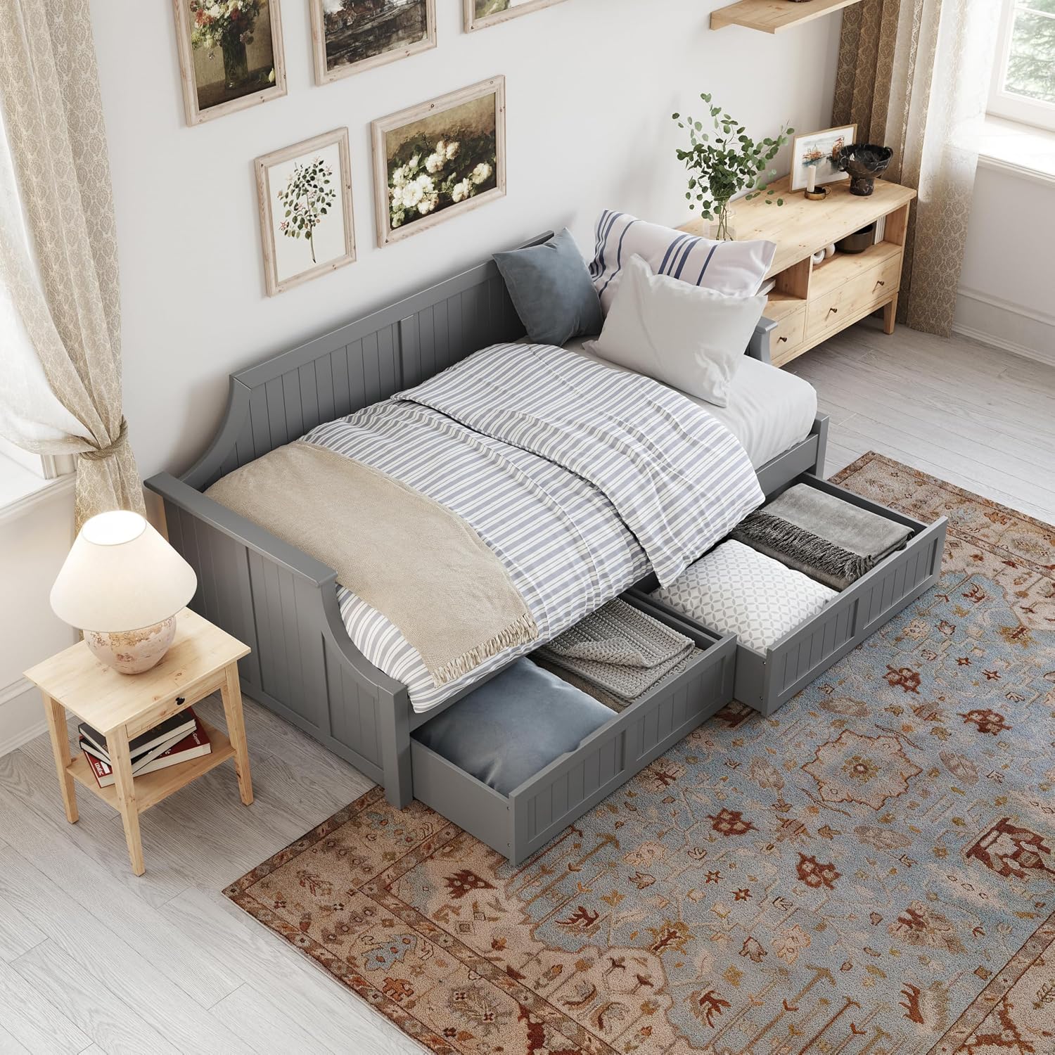 AFI Cambridge Twin Wood Daybed with Set of 2 Drawers in Grey