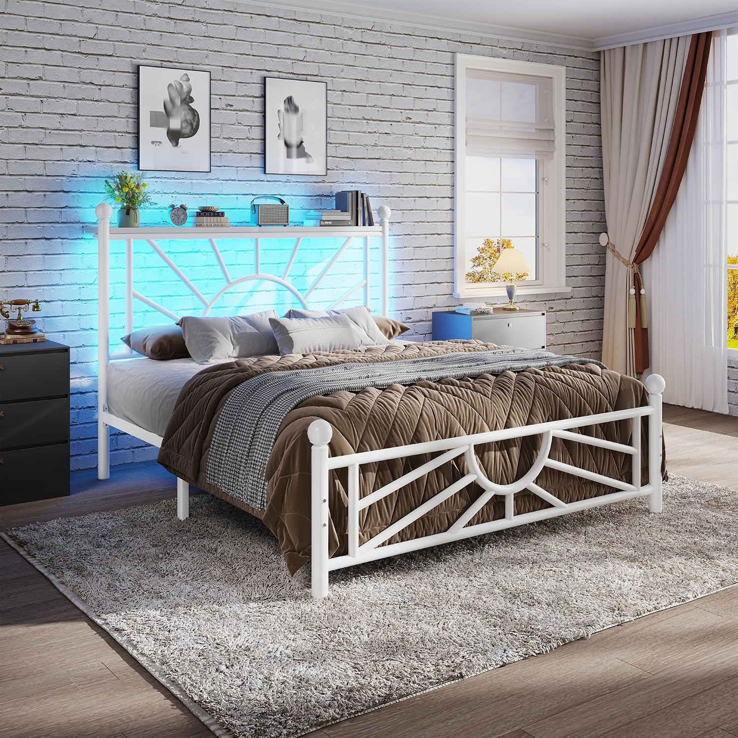 Homkdom 14 inch Twin Metal Platform Bed Frames with Headboard and Footboard, Victorian Twin Bed Frame with Under Bed Storage/No Box Spring Needed/Easy Assembly, White