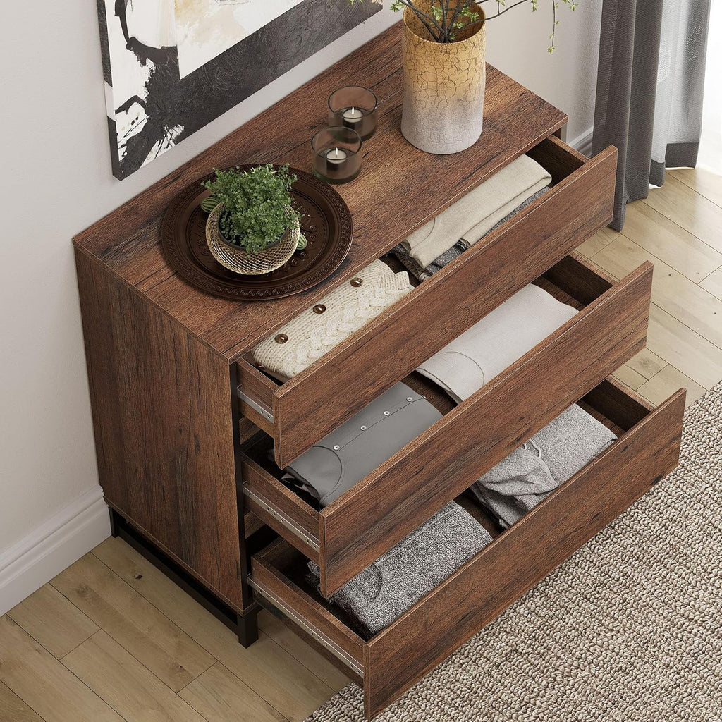 WAMPAT Dresser and Nightstand Set of 3, 94.5 Inches Dresser with 6 Drawers, 2 Nightstand with Drawer and Cabinet for Bedroom, Bedroom Furniture Set, Brown