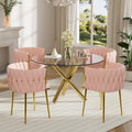 Gold Glass Round Dining Table Set for 4, 39'' Clear Dinner Table Set, 5 PCS Modern Circle Kitchen Table and Pink Woven Chairs Set, Luxury Circular Dinette Set, for Small Apartment Home