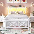 ChicZhiNest Twin Size Bed Frame with Charging Station and LED Lights, Metal Platform Bed with Wood Headboard and Storage Shelf, Underbed Storage, No Box Spring Needed, White