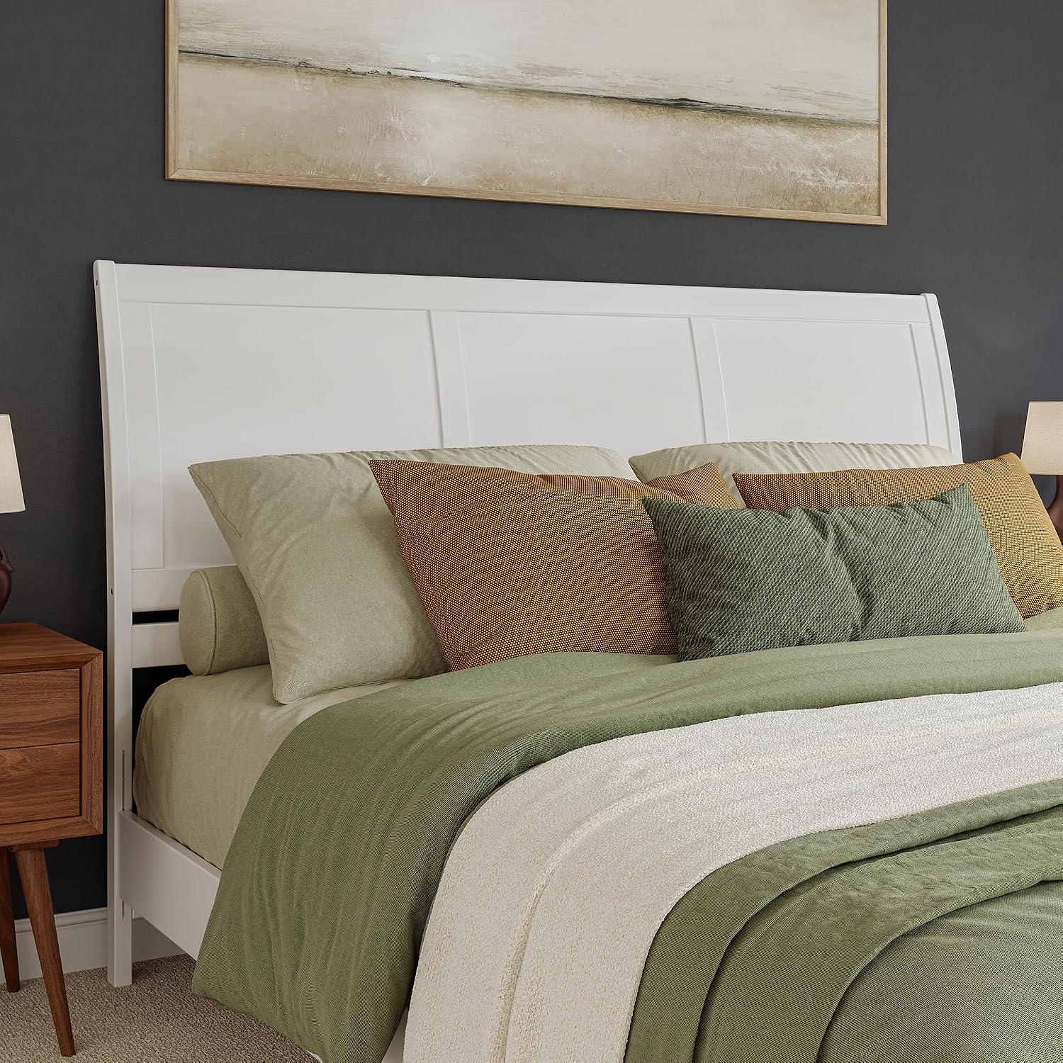 AFI, Portland King Sleigh Solid Wood Panel Headboard, White