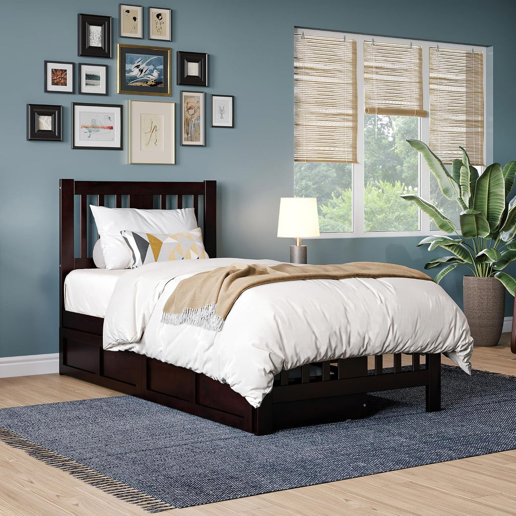AFI, Tahoe Twin Platform Bed with Matching Footboard & Set of 2 Under-Bed Storage Drawers, Espresso