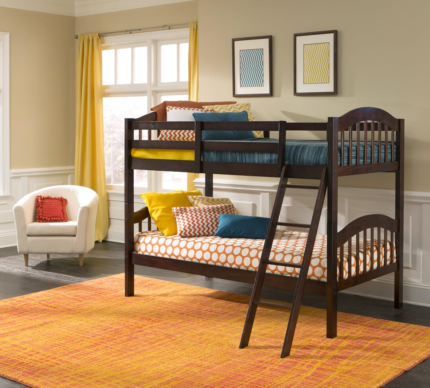Storkcraft Long Horn Twin-Over-Twin Bunk Bed (Espresso) - GREENGUARD Gold Certified, Converts to Two Twin Beds, Wood Bunk Bed for Kids Bedroom