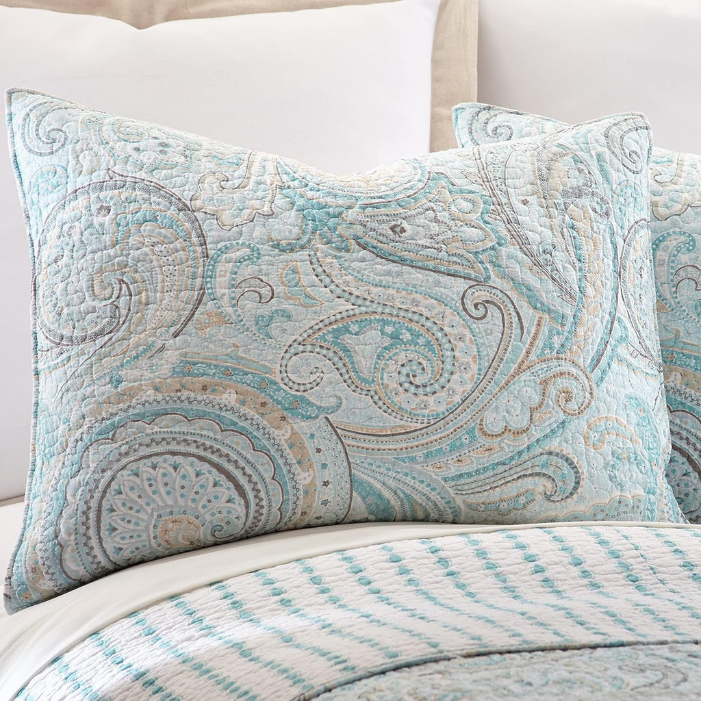 Levtex Home - Spruce Spa Quilt Set - King/Cal King Quilt (106x92in.) + Two King Pillow Shams (36x20in.) - Paisley Pattern in Soft Spand Tan Hues - Reversible - Cotton