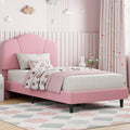 LIKIMIO Twin Size Bed Frame, Upholstered Twin Platform Bed with Headboard Lamb Velvet Twin Beds, No Box Spring Needed with 800LBS Sturdy Wooden Slats Support, Noise Free, Easy Assembly, Pink