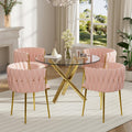 5 Piece Modern Golden Round Dining Set, 36'' Luxury Circular Kitchen Table Set, Clear Circle Glass Top Dinner Room Set for 4, Pink Woven Chairs, for Bedroom Small Apartment Living Room