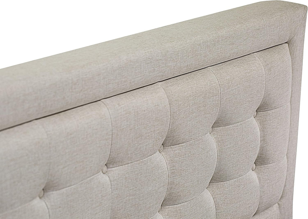 East West Furniture FN08F-1VL0C 2-Piece Platform Full Size Bed Set with 1 Full Bed and an End Table for bedroom - Reliable and Durable Construction - Mist Beige Linen Fabric