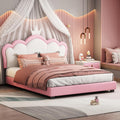 Full Size Princess Bed Frame with Crown Shaped Headboard for Kids,Upholstered Platform Bed with Slats Support,Pink Girls Bed,Full Bed for Girls Teens,Pink