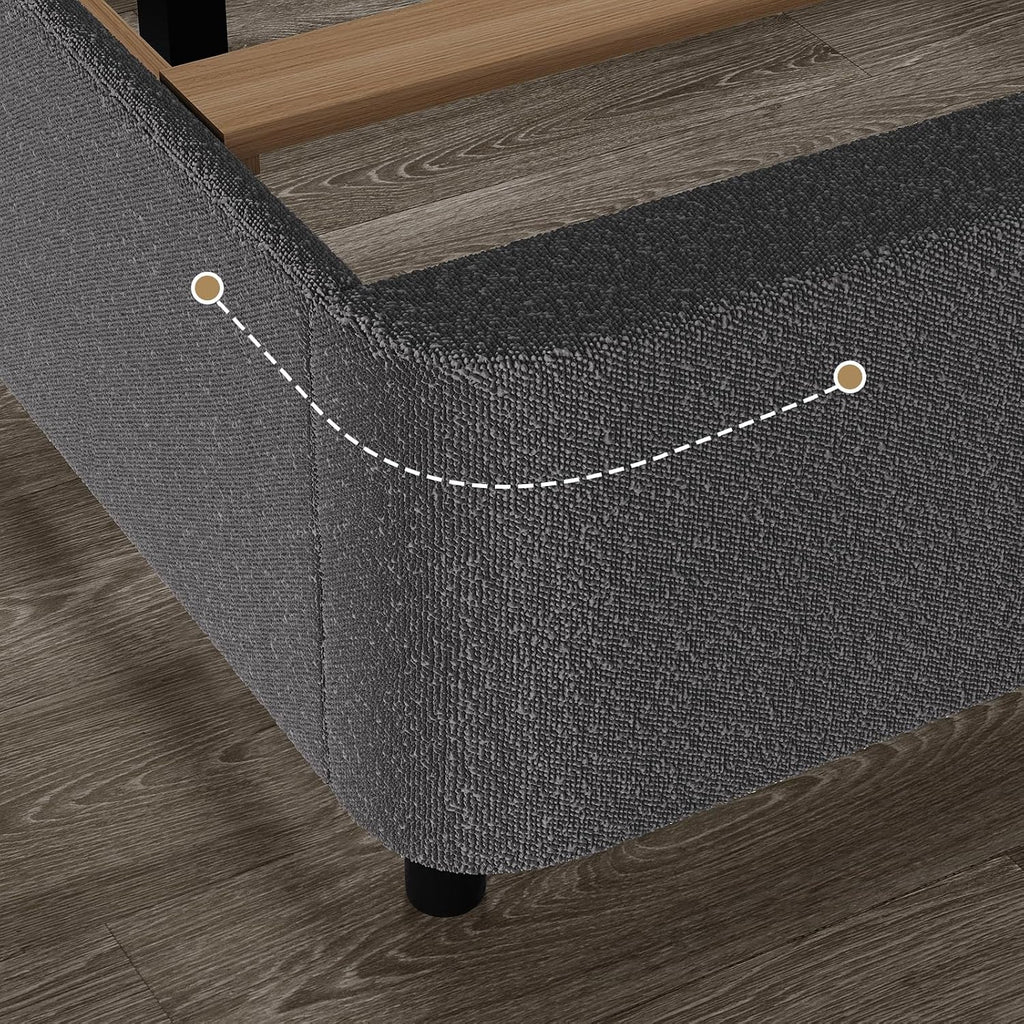HOMBCK Full Size Boucle Bed Frame, Soft Upholstered Bed Frame with Headboard, Thickened Footboard, Rounded Corners, No Box Spring Needed, Easy Assembly, Grey