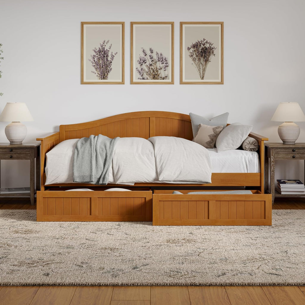 AFI, Nantucket Twin Wood Daybed with 2 Storage Drawers, Light Toffee