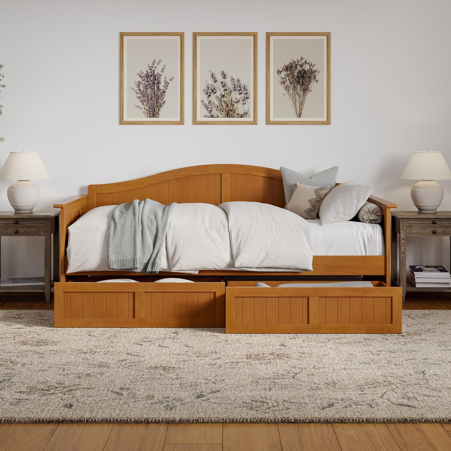 AFI, Nantucket Twin Wood Daybed with 2 Storage Drawers, Light Toffee