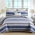Homzard Quilt Bedding Set King Size,100% Cotton King Size Comforter Set,Gray Blue Quilts Bedspread for The Bed, Striped Farmhouse Lightweight Bedding (106 * 98 Inch) and 2 Pillow Shams All Season