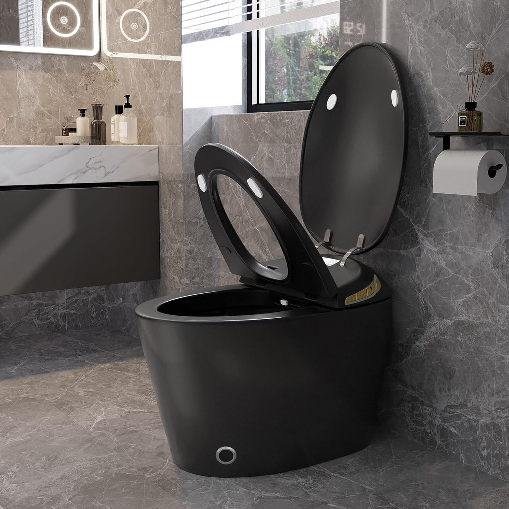 Smart Toilet, Electric Tankless Toilet with Bidet Built in & Dryer, Auto Open/Close, Instant Warm Water, Elongated Heated Seat, Auto Flush (Matte Black, Oval Egg Shaped)
