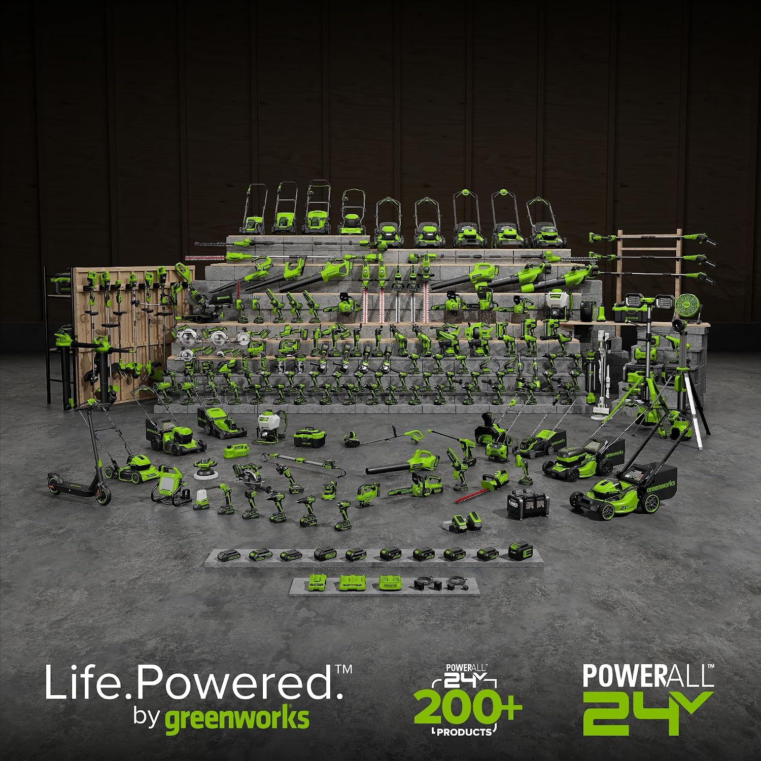 Greenworks 24V 10' (5-Speed) Fan (500 CFM), Hybrid (AC / DC), 2.0 Ah USB (Power Bank) Battery and Charger Included