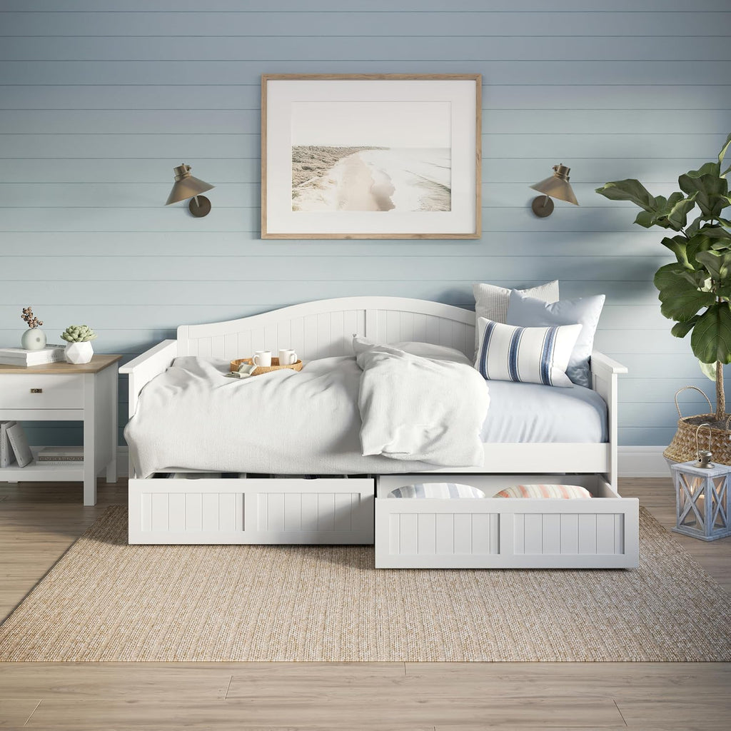 AFI, Nantucket Twin Size Wood Daybed Frame with 2 Storage Drawers, White