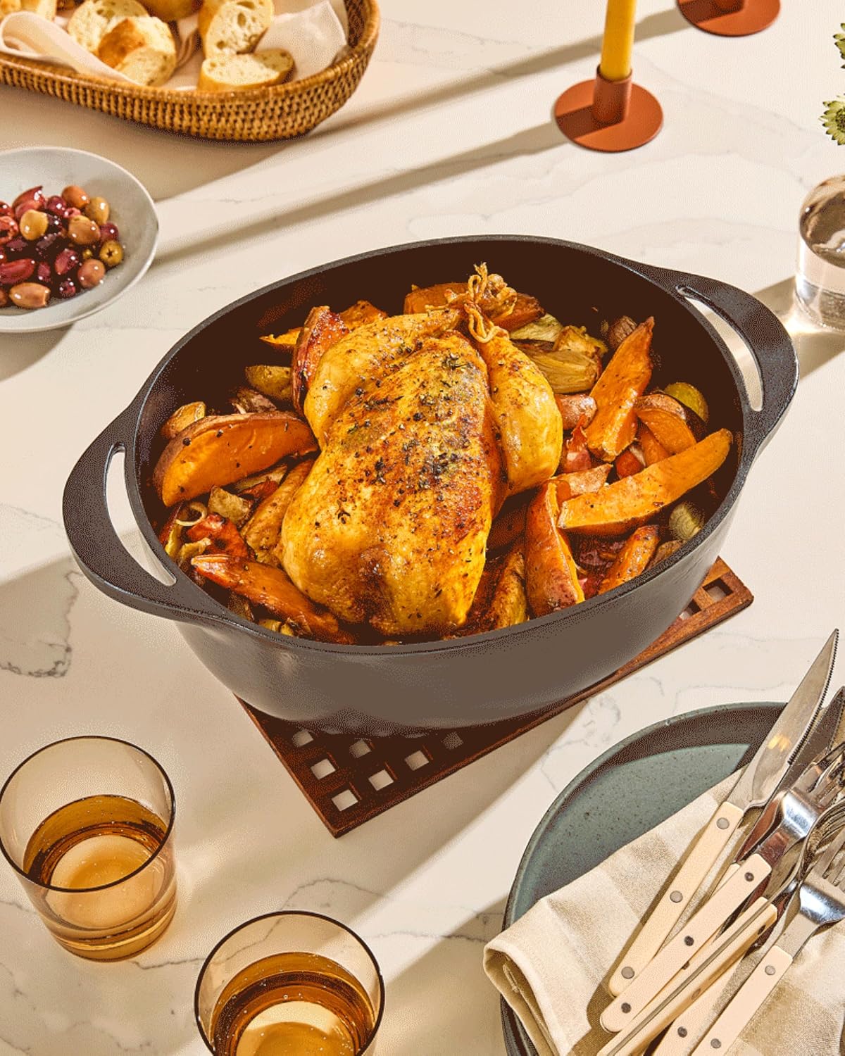 Caraway Enameled Cast Iron Dutch Oven - 8qt Dutch Oven With Lid - 3 Layer Enamel Coating - No Seasoning Required - Compatible With All Stovetops - Oven Safe - No Forever Chemicals - Cream