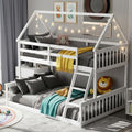 KOMFOTT Wood Twin Over Full House Bunk Bed with Built in Ladder, Solid Pine Wood Bunk Bed Frame with Safety Guardrails, House Bunk Bed Frame for Kids, Teens, Juniors, No Box Spring Needed (White)