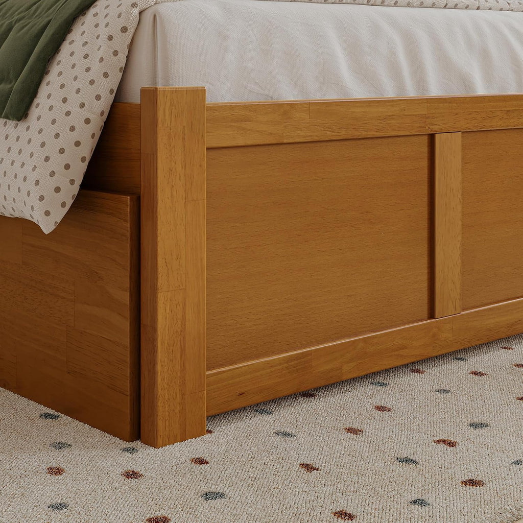 AFI Concord Twin Solid Wood Platform Bed with Footboard & Storage Drawers in Light Toffee