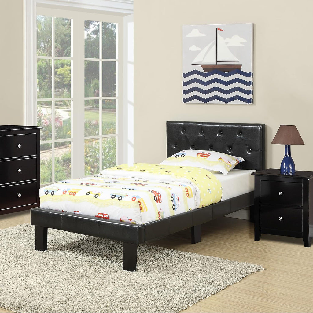 Poundex PDEX-F9415T PU Upholstered Platform Bed, Twin, Black