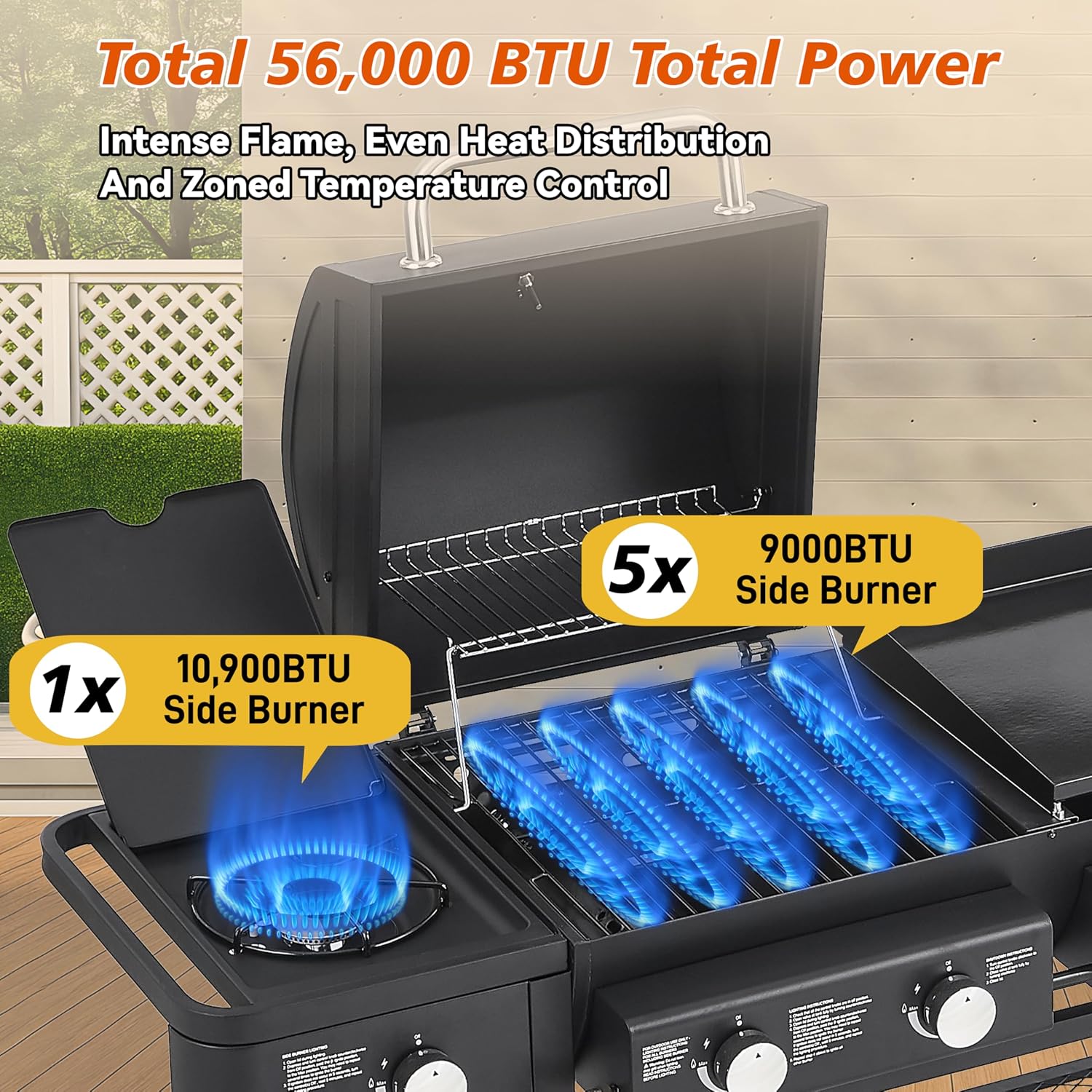 6-Burner Propane Gas Grill with Griddle Combo, 56,000 BTU Outdoor BBQ Grill with Side Burner, 745 Sq.In Total Cooking Area, Enamel-Coated Grates, Heavy-Duty Stand for Backyard Patio
