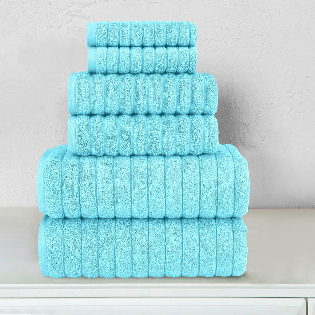 Elegant Comfort 100% Turkish Cotton Corduroy Ribbed Luxury Bath Towels 6-Piece Set, Premium - Quick Dry, Highly Absorbent, Contains 2 Bath, Hand, Washcloths, Aqua (Pack of 4)