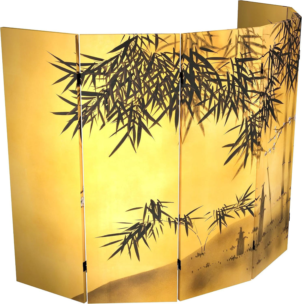 Red Lantern 4 ft. Short Double Sided Bamboo Tree Canvas Folding Screen 6 Panel Freestanding Partition and Separator for Modern and Contemporary Bedroom, Home Office, Studio, Dorm, Apartment