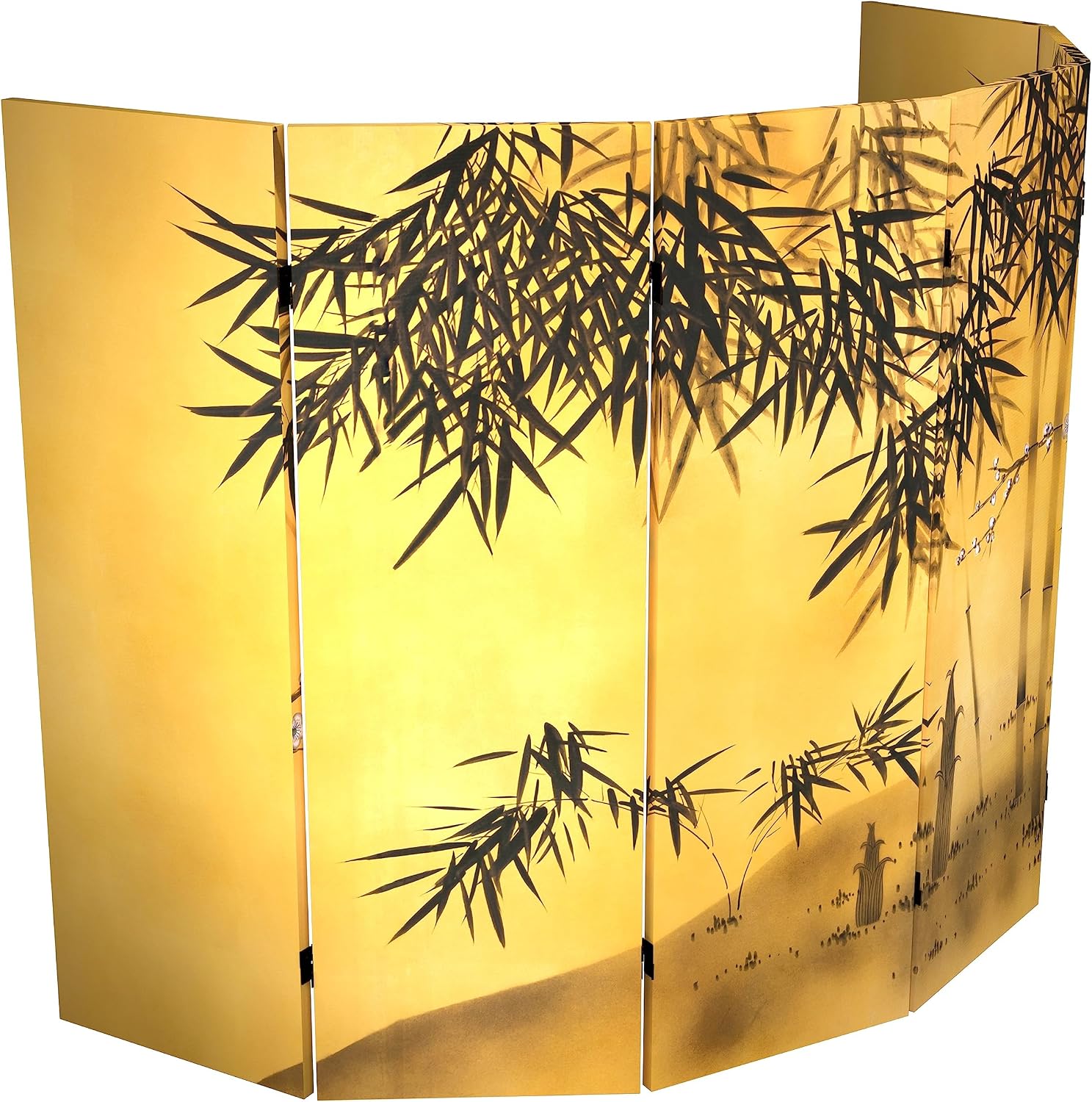 Red Lantern 4 ft. Short Double Sided Bamboo Tree Canvas Folding Screen 6 Panel Freestanding Partition and Separator for Modern and Contemporary Bedroom, Home Office, Studio, Dorm, Apartment
