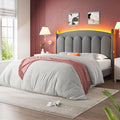 CypBed Full Size Bed Frame with Headboard LED Lights, Velvet Upholstered Full Size Bed, Adjustable Platform Full Bed, Sturdy Wooden Slats Support,No Box Spring Needed/Easy Assembly/Grey,Gifts