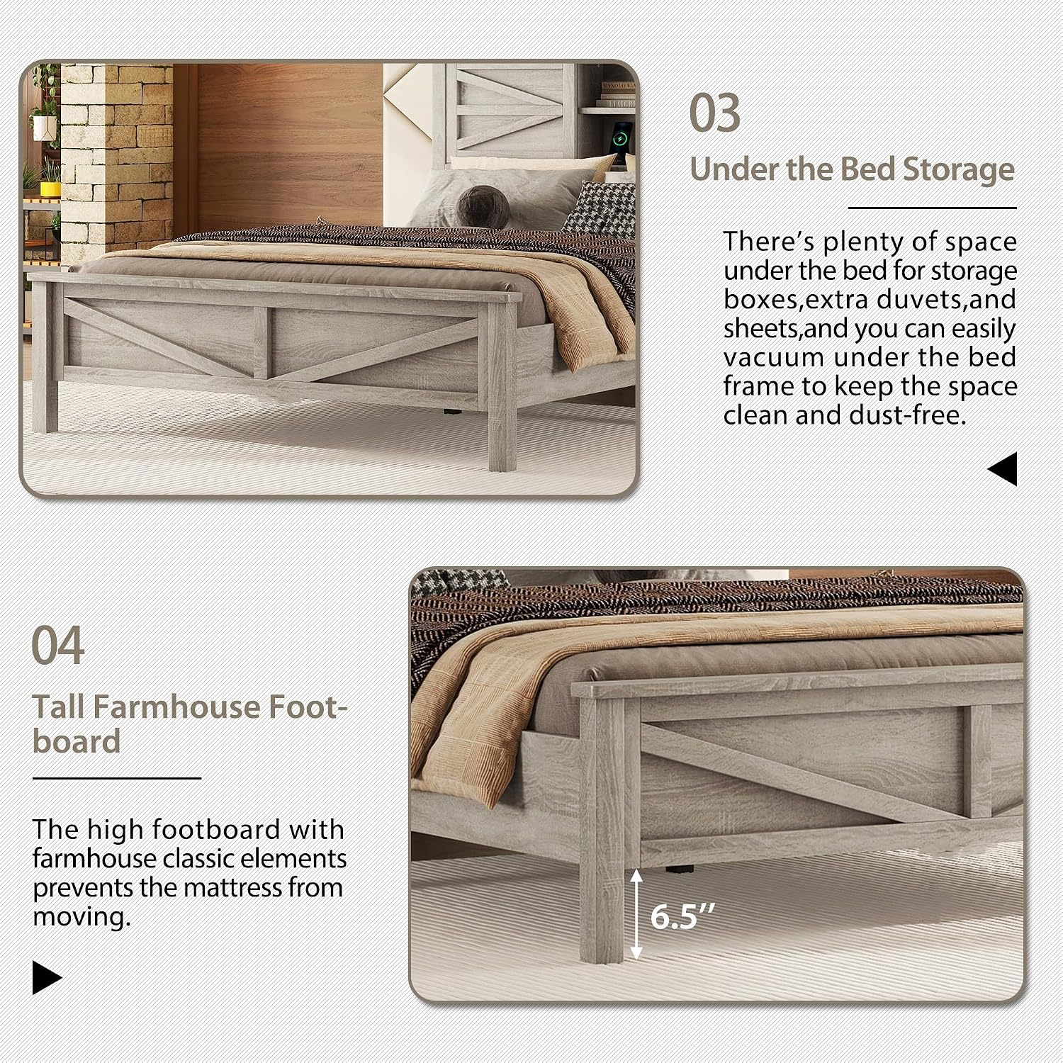 Ball & Cast 3-Piece Full Size Farmhouse Bedroom Set, Platform Bed with Sliding Door Storage Headboard & Charging Station, Nightstand and Dresser Set, Wood Bedroom Furniture Set, Antique Gray
