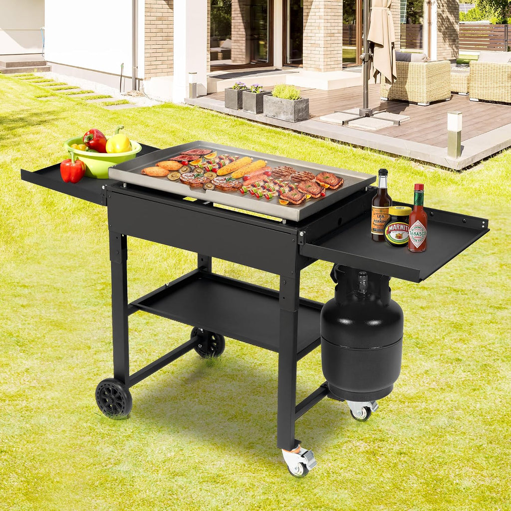 VIVOHOME 2-Burner 30,000 BTU Propane Gas Grill, Folding Flat Top Grill with Side Shelves, Picnics & Family BBQ, Heavy-Duty Rust-Resistant Griddle