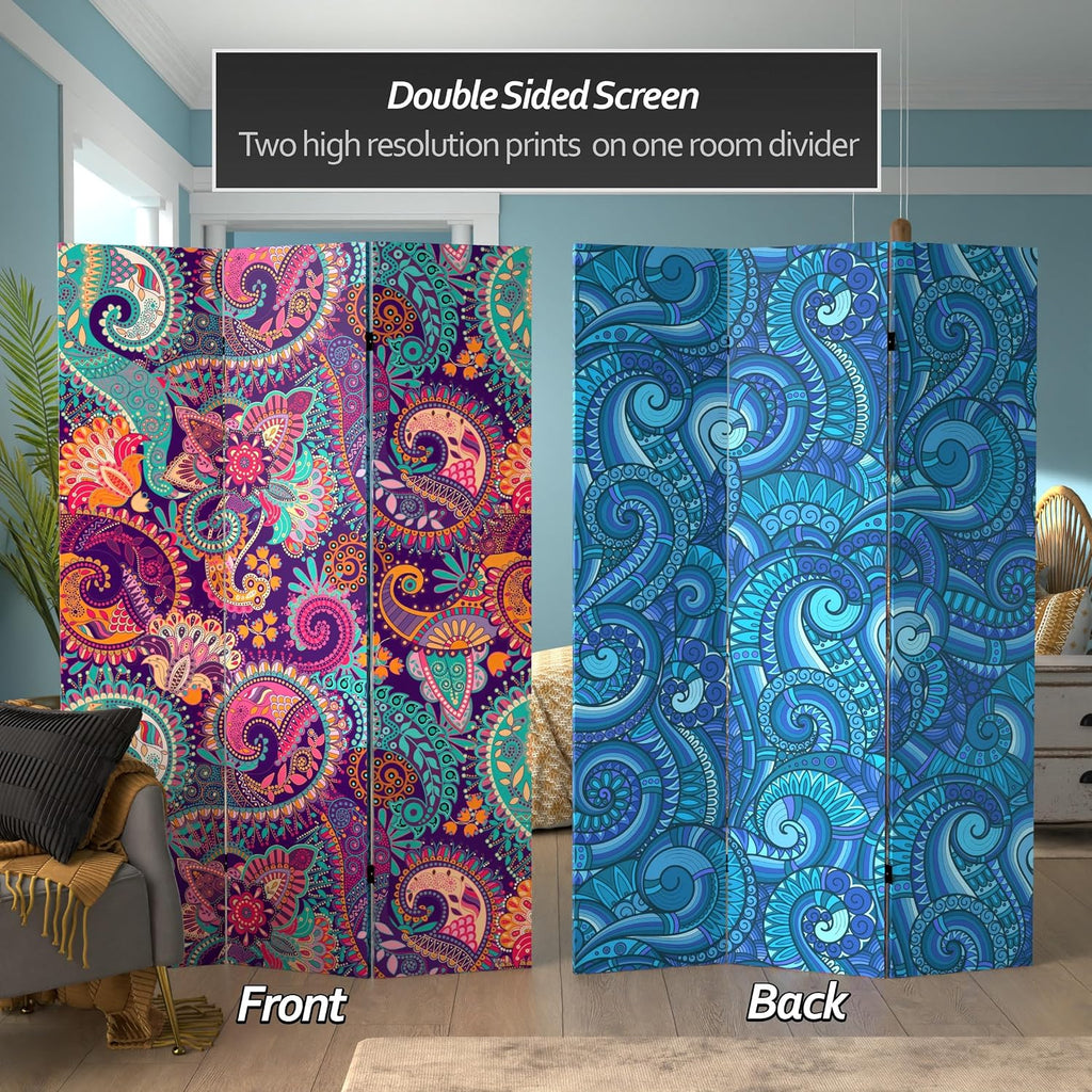 Red Lantern 6 ft. Tall Double Sided Psychedelic Wallpaper Canvas Room Divider 3 Panel Freestanding Folding Privacy Screen Partition and Separator for Modern and Contemporary Bedroom Home Office Dorm
