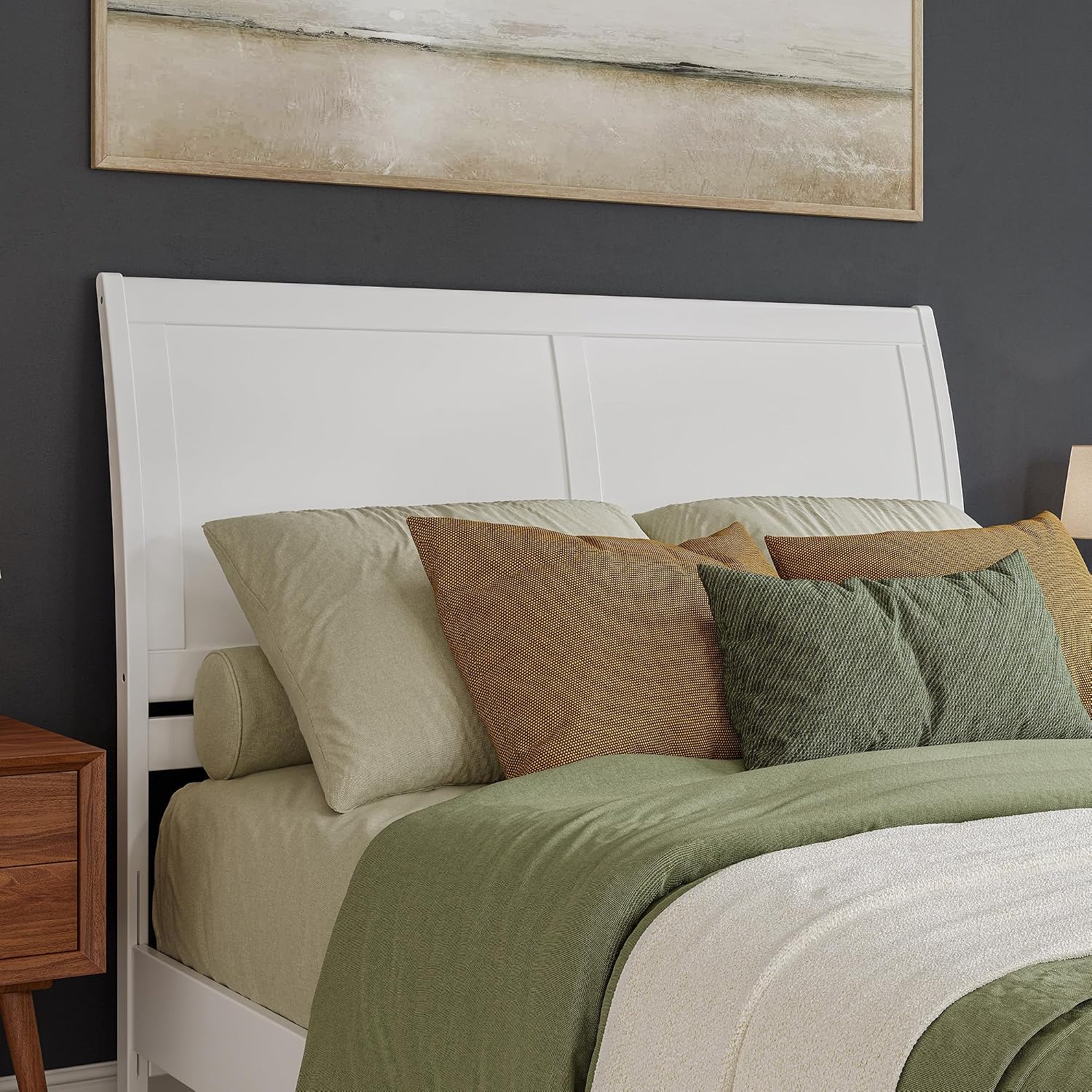 AFI, Portland Queen Sleigh Solid Wood Panel Headboard, White